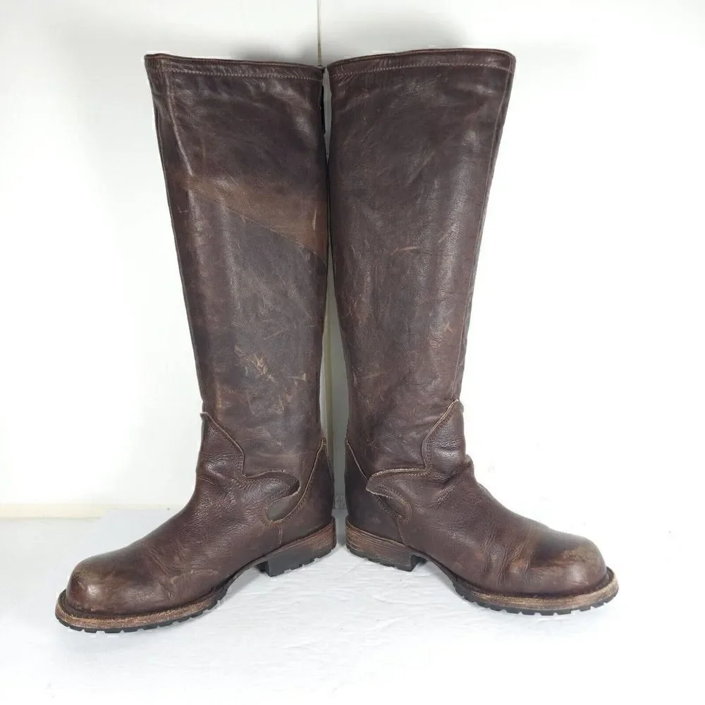 FREEBIRD BY STEVEN WOMEN'S HAVN US6 BROWN LEATHER DISTRESSED TALL RIDING BOOTS